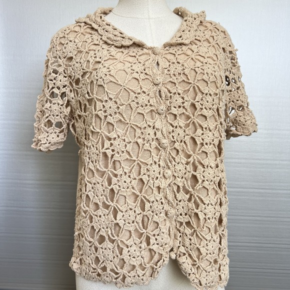 Crochet Women's Button Up Top petite medium earthy boho hippie gremlin  Cottage - Picture 1 of 11